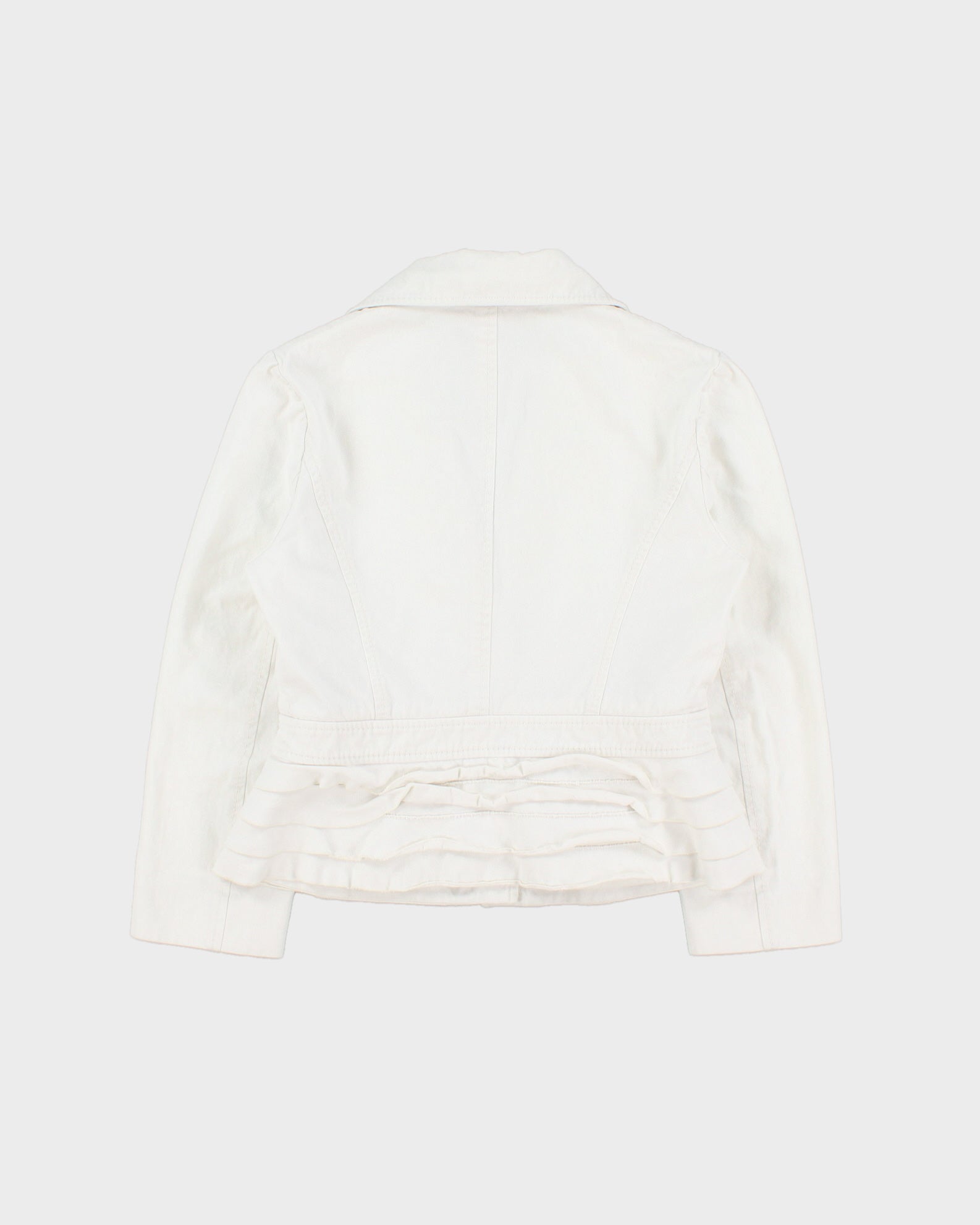 Vintage Y2K 00s Valentino Roma Women's White Cropped Denim Ruffle Jacket - S