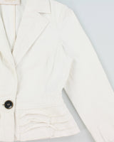 Vintage Y2K 00s Valentino Roma Women's White Cropped Denim Ruffle Jacket - S