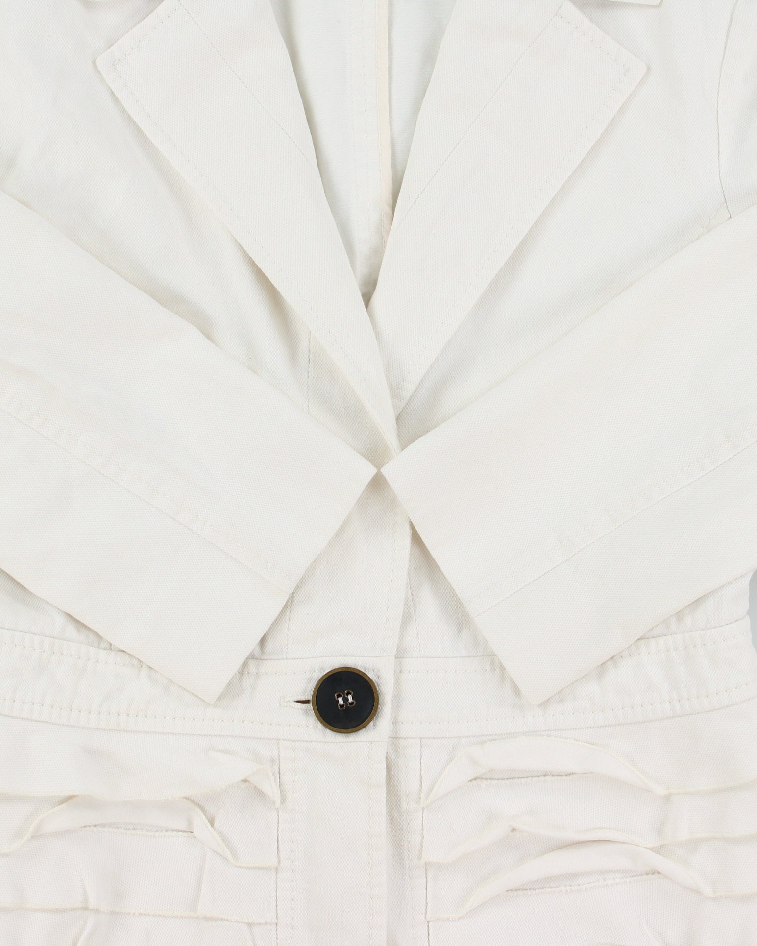 Vintage Y2K 00s Valentino Roma Women's White Cropped Denim Ruffle Jacket - S