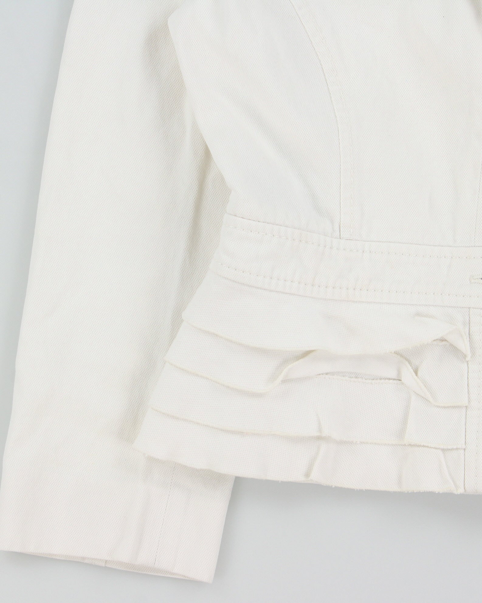 Vintage Y2K 00s Valentino Roma Women's White Cropped Denim Ruffle Jacket - S