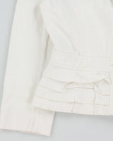 Vintage Y2K 00s Valentino Roma Women's White Cropped Denim Ruffle Jacket - S