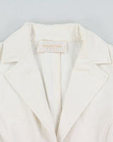 Vintage Y2K 00s Valentino Roma Women's White Cropped Denim Ruffle Jacket - S