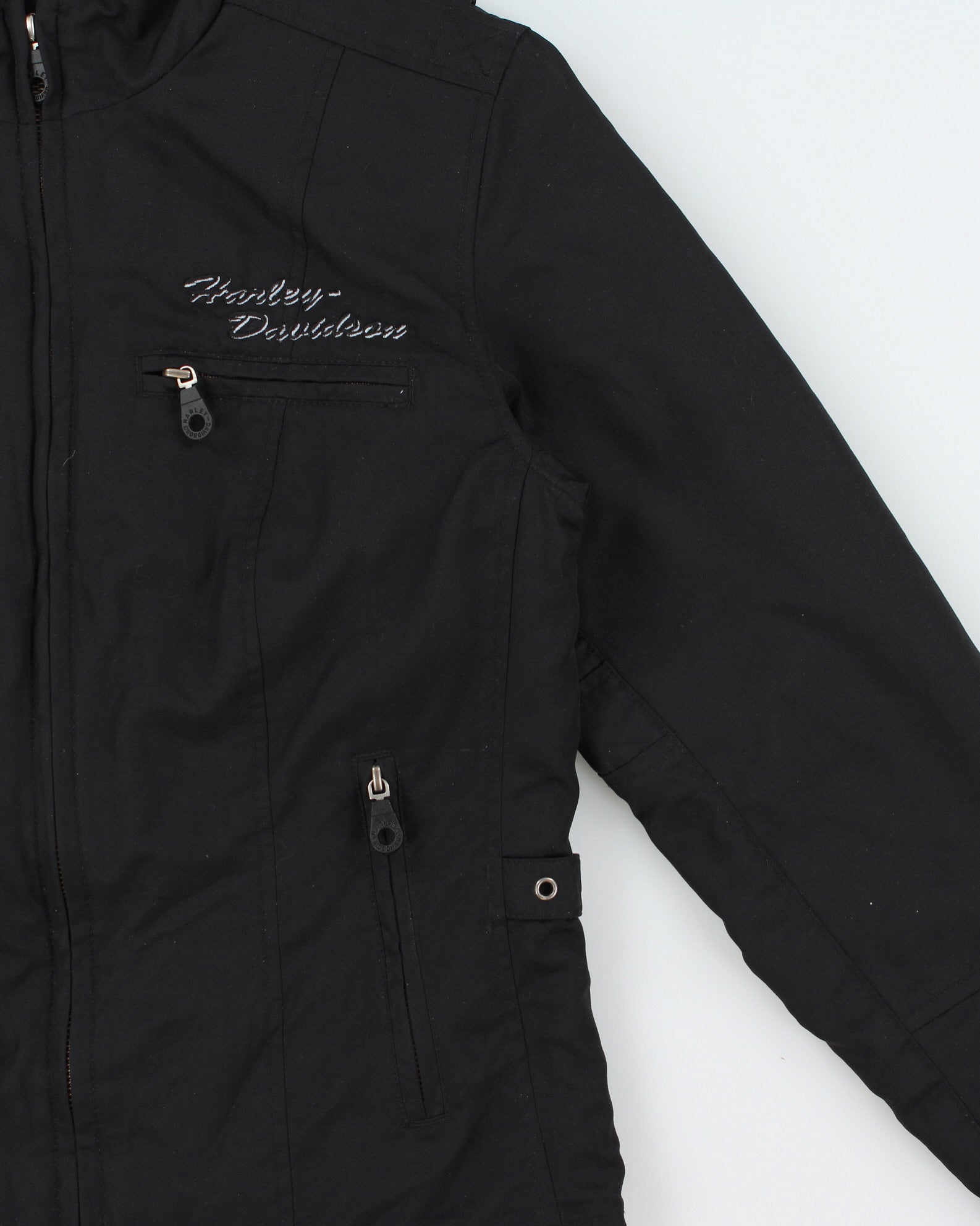 Vintage Y2K 00s Harley Davidson Women's Embroidered Quilt Lined Shell Cafe Racer Biker Jacket - XS