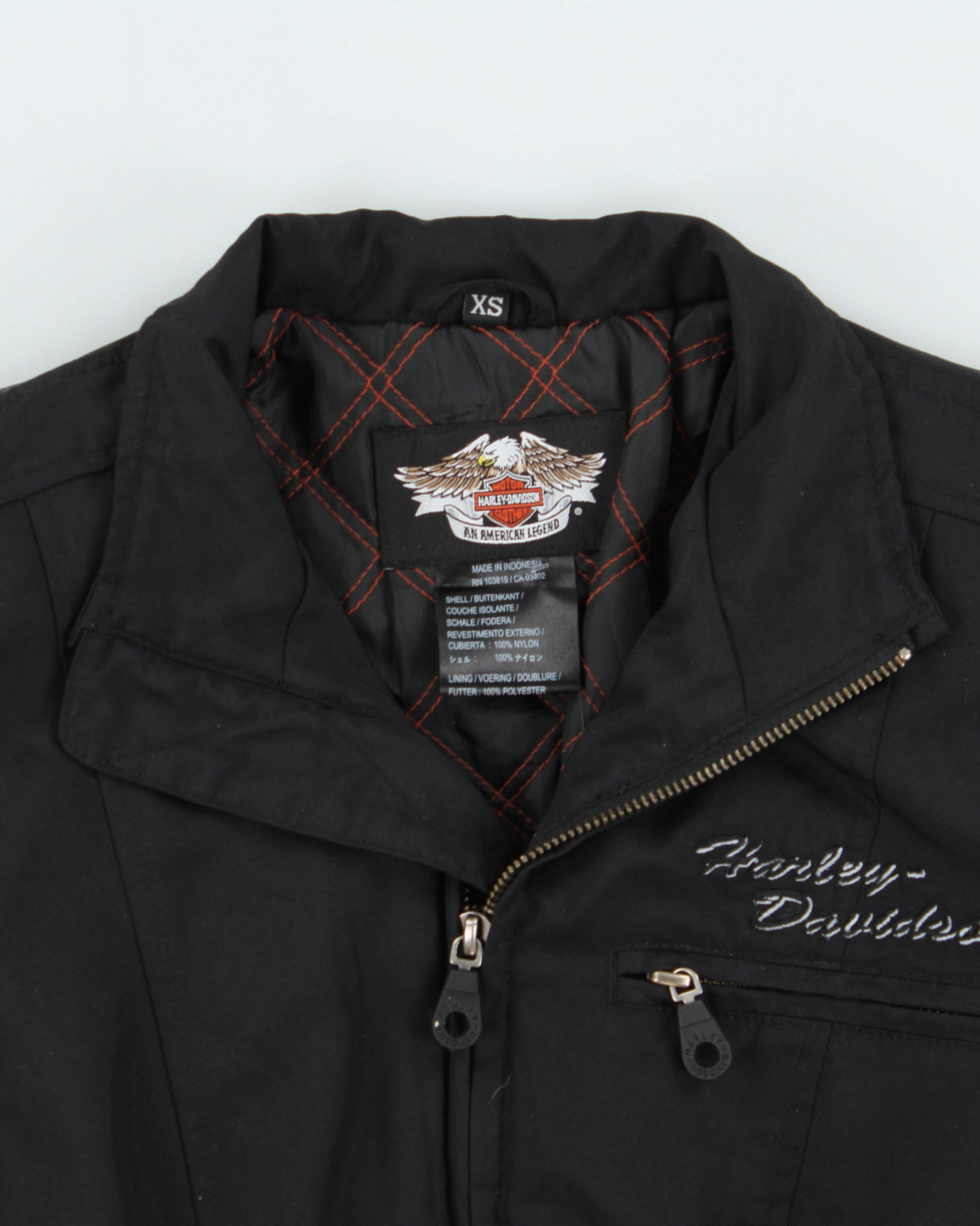 Vintage Y2K 00s Harley Davidson Women's Embroidered Quilt Lined Shell Cafe Racer Biker Jacket - XS