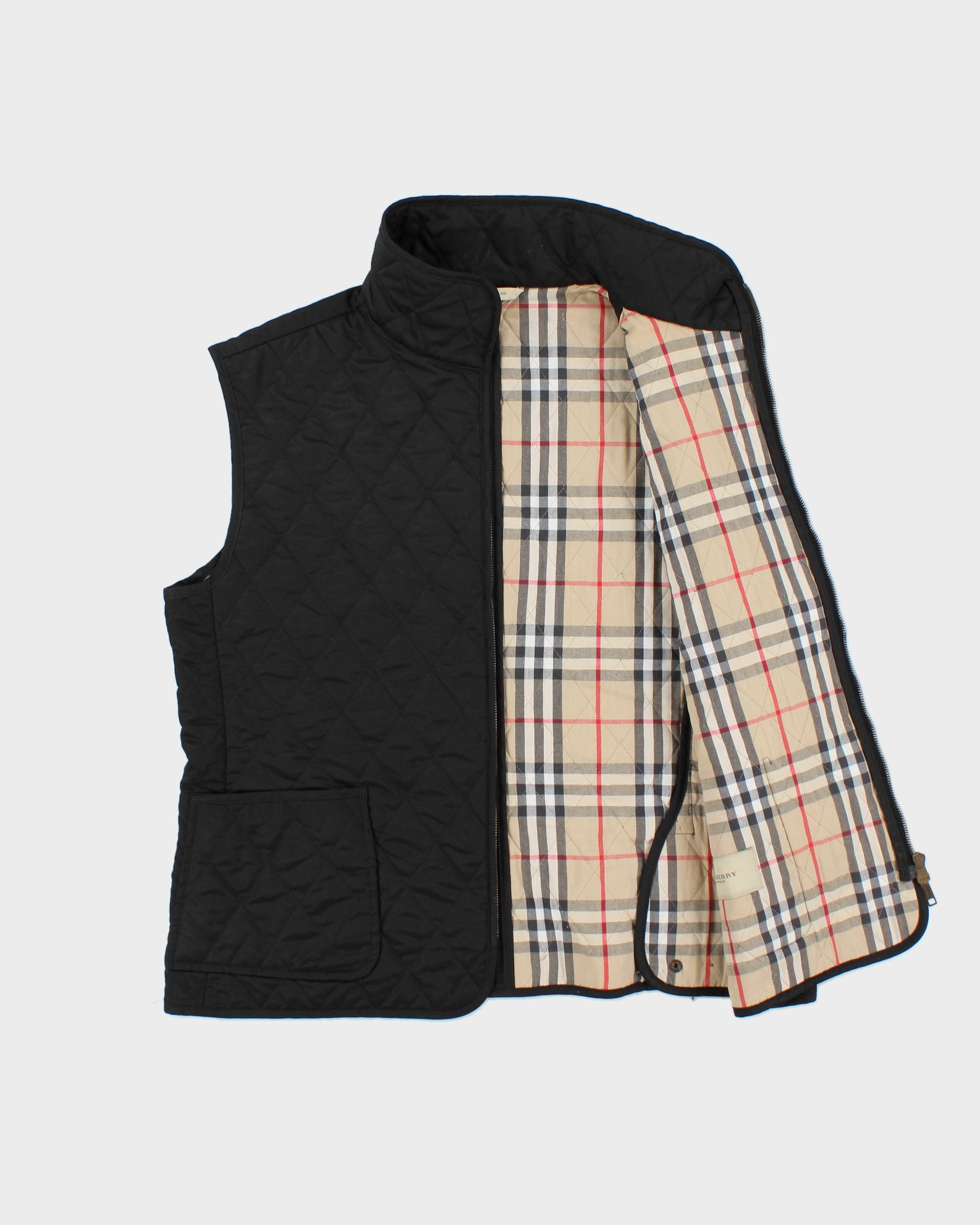Vintage Y2K 00s Burberry Women's Made In England Nova Check Lined Diamond Quilted Gilet - M