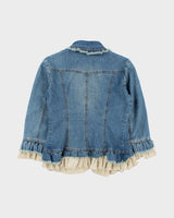 Vintage Y2K 2000s Lace Detail 3/4 Length Sleeve Zip Up Lightweight Denim Jacket - S