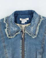 Vintage Y2K 2000s Lace Detail 3/4 Length Sleeve Zip Up Lightweight Denim Jacket - S