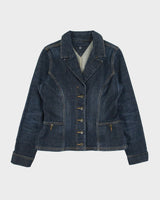 Vintage Y2K 00s Tommy Hilfiger Women's Raw Indigo Denim Made In Canada Blazer Jacket - M