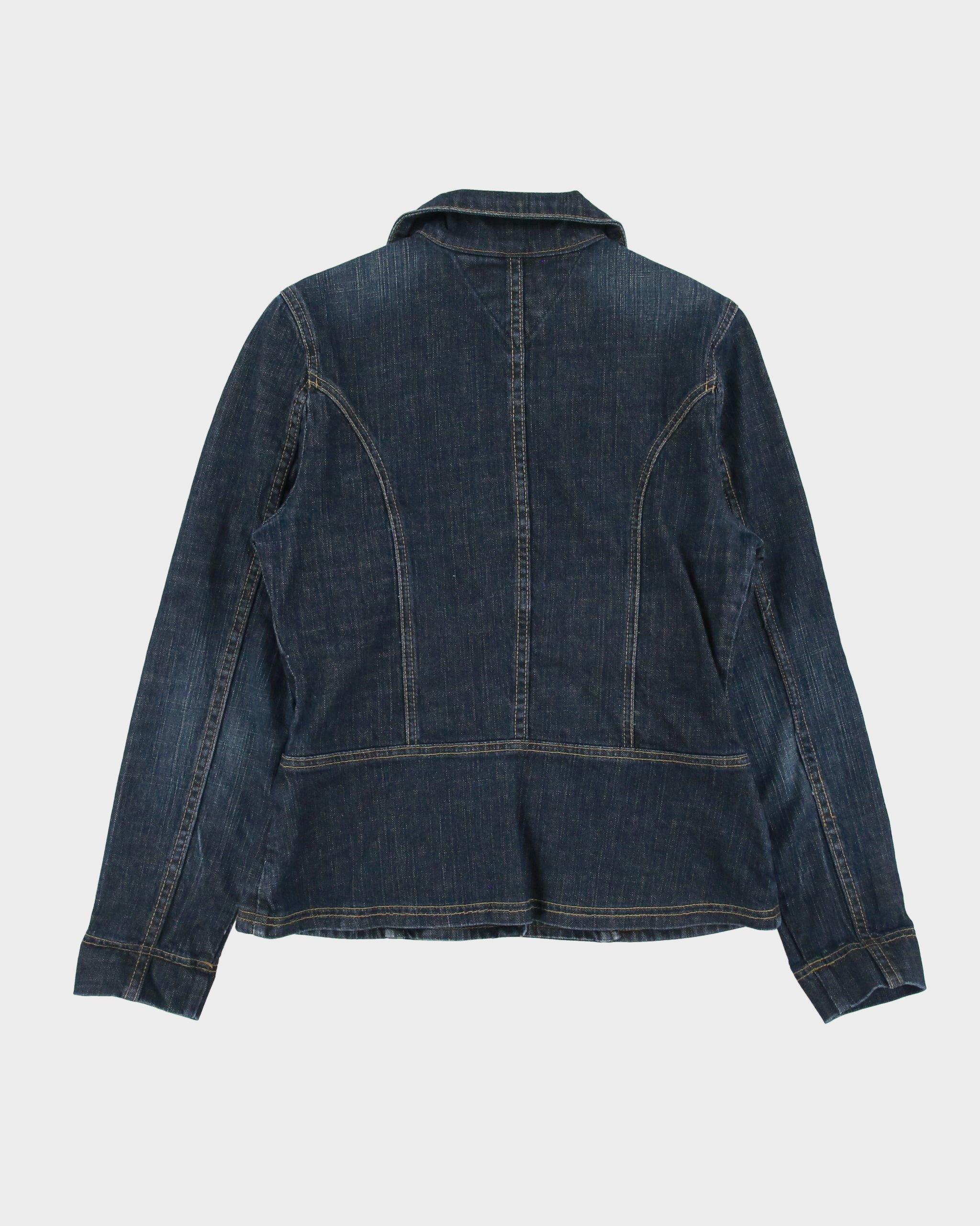 Vintage Y2K 00s Tommy Hilfiger Women's Raw Indigo Denim Made In Canada Blazer Jacket - M