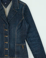 Vintage Y2K 00s Tommy Hilfiger Women's Raw Indigo Denim Made In Canada Blazer Jacket - M