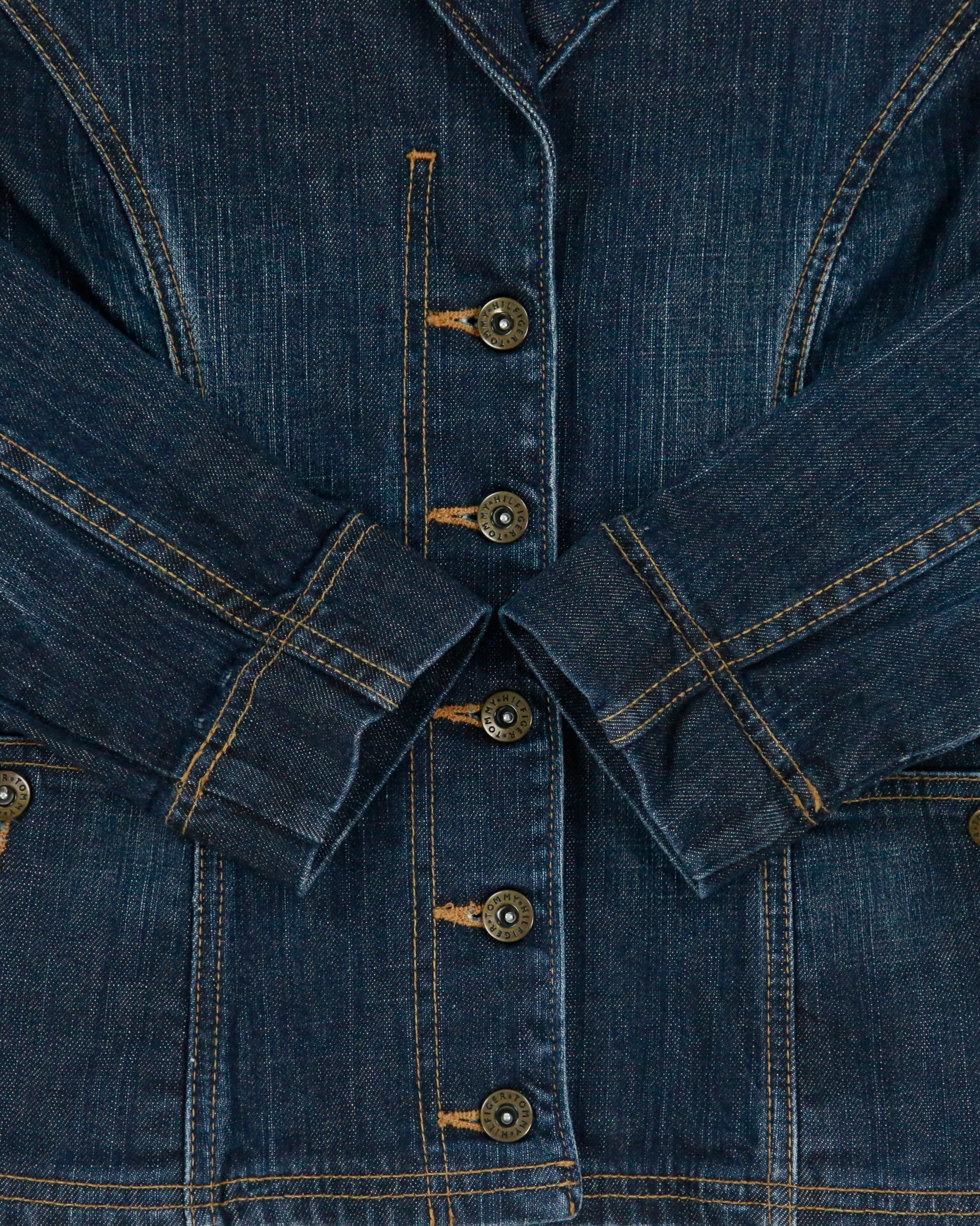 Vintage Y2K 00s Tommy Hilfiger Women's Raw Indigo Denim Made In Canada Blazer Jacket - M