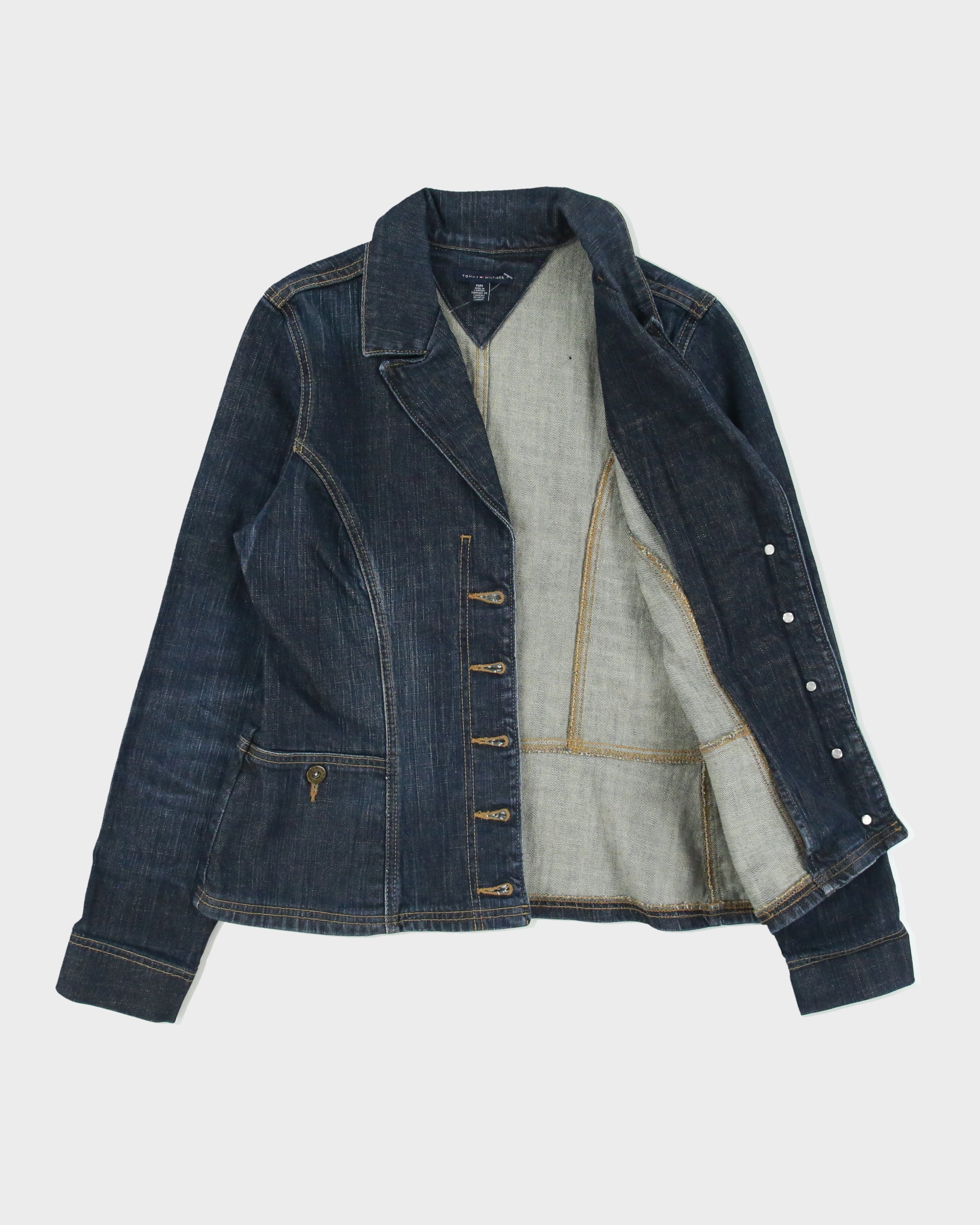 Vintage Y2K 00s Tommy Hilfiger Women's Raw Indigo Denim Made In Canada Blazer Jacket - M