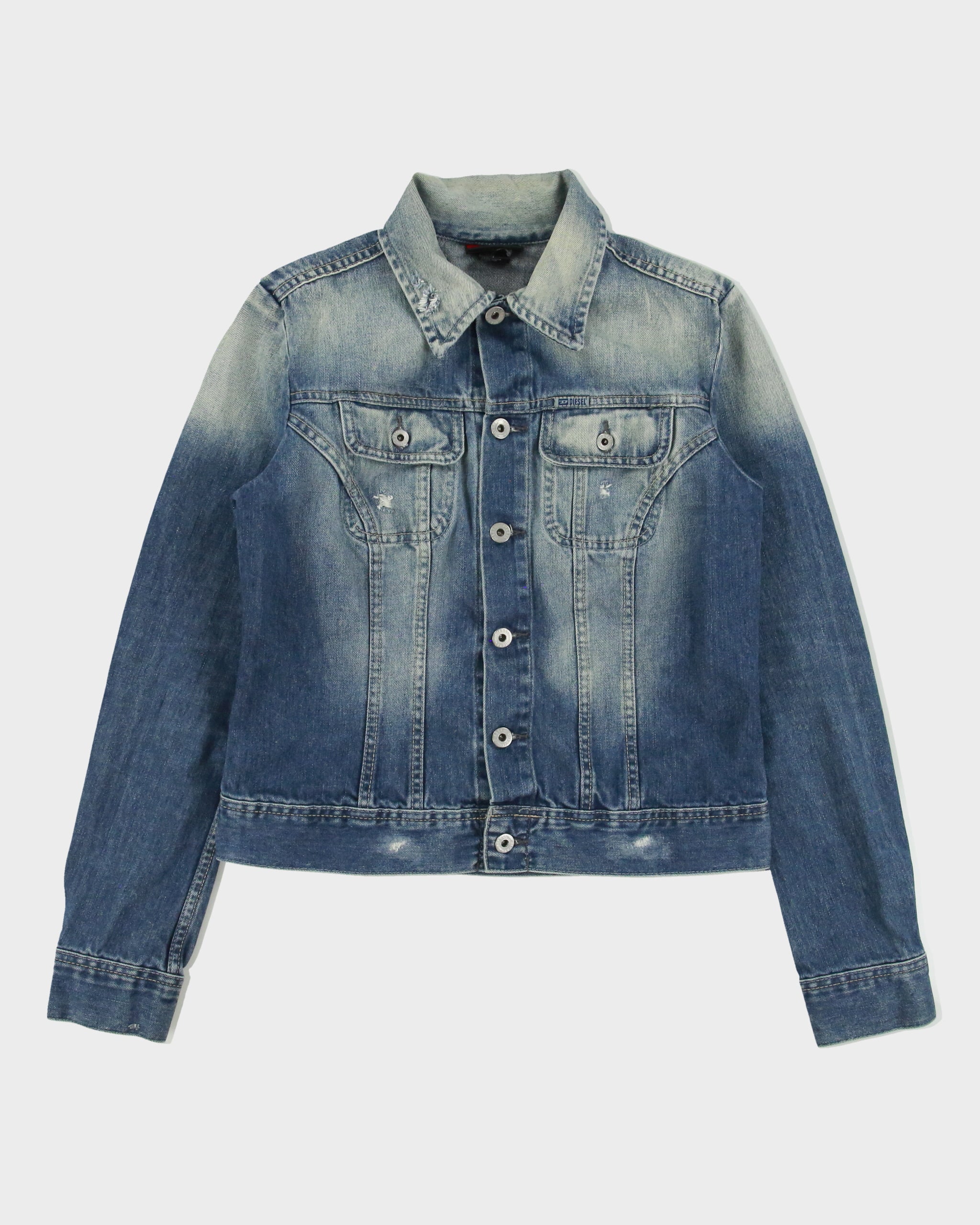 Vintage Y2K 00s Diesel Women's Distressed Denim Trucker Jacket - M