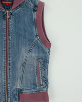 Vintage Y2K 00s Pierre Cardin Women's Stone Wash Denim Ribbed Hooded Gilet - L
