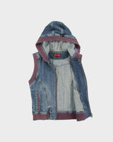 Vintage Y2K 00s Pierre Cardin Women's Stone Wash Denim Ribbed Hooded Gilet - L