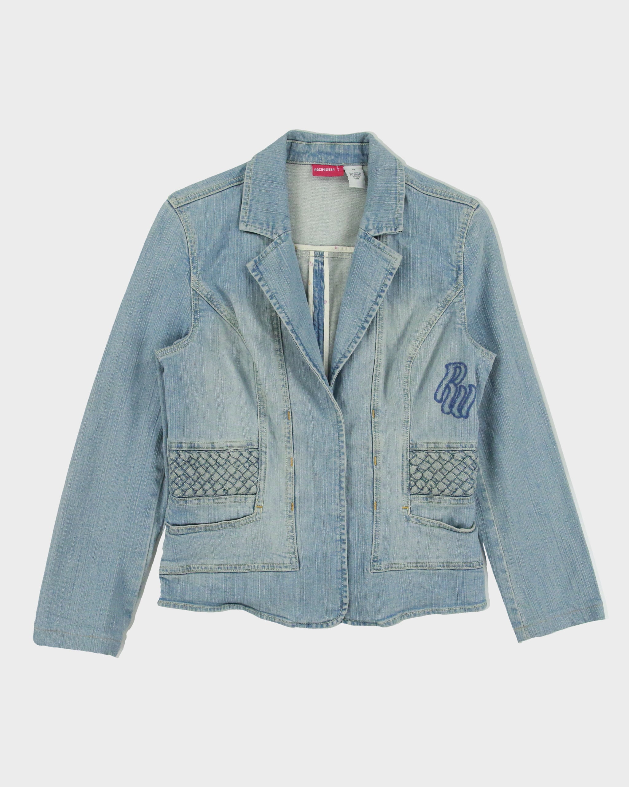 Vintage Y2K 00s Roca Wear Women's Light Wash Denim Woven Blazer Jacket - M