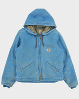 Vintage Carhartt J141 Sky Blue Women's Distressed Sherpa Lined Sandstone Sierra Jacket - S