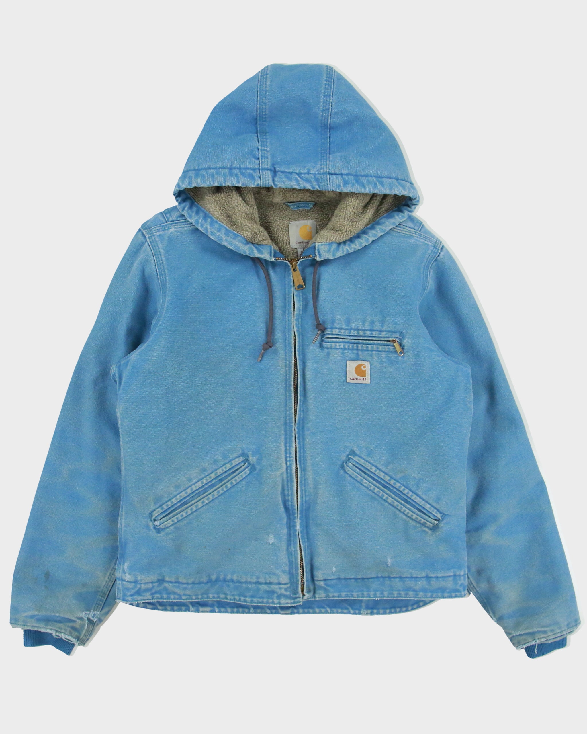 Vintage Carhartt J141 Sky Blue Women's Distressed Sherpa Lined Sandstone Sierra Jacket - S