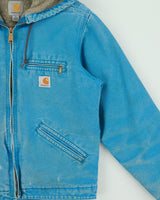 Vintage Carhartt J141 Sky Blue Women's Distressed Sherpa Lined Sandstone Sierra Jacket - S