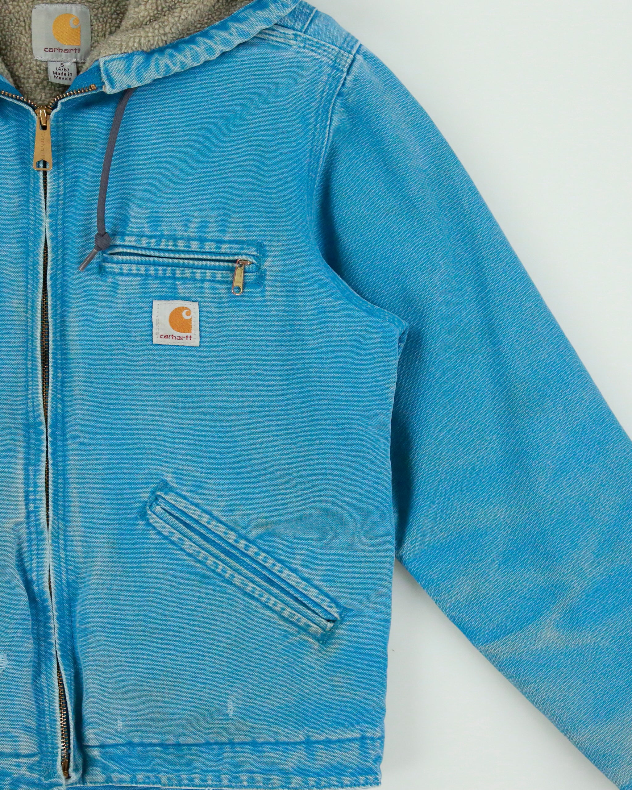 Vintage Carhartt J141 Sky Blue Women's Distressed Sherpa Lined Sandstone Sierra Jacket - S