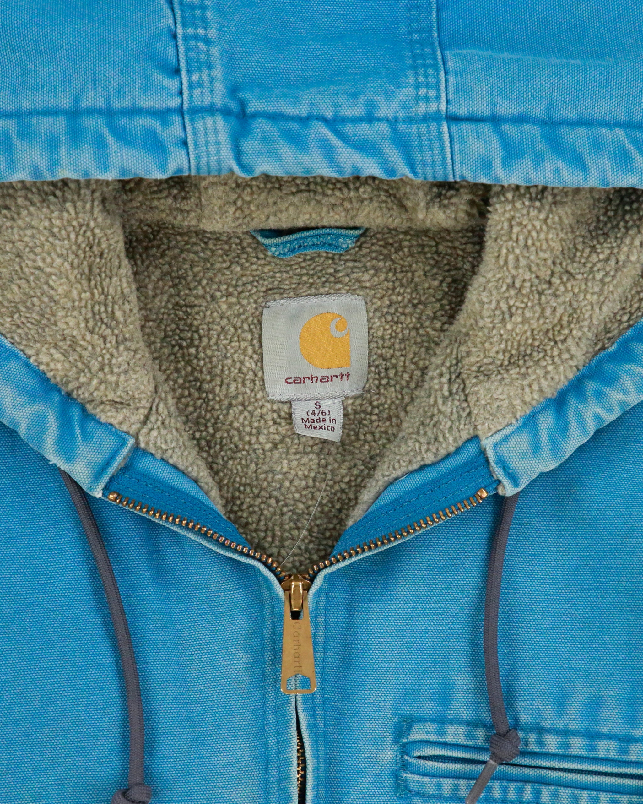 Vintage Carhartt J141 Sky Blue Women's Distressed Sherpa Lined Sandstone Sierra Jacket - S