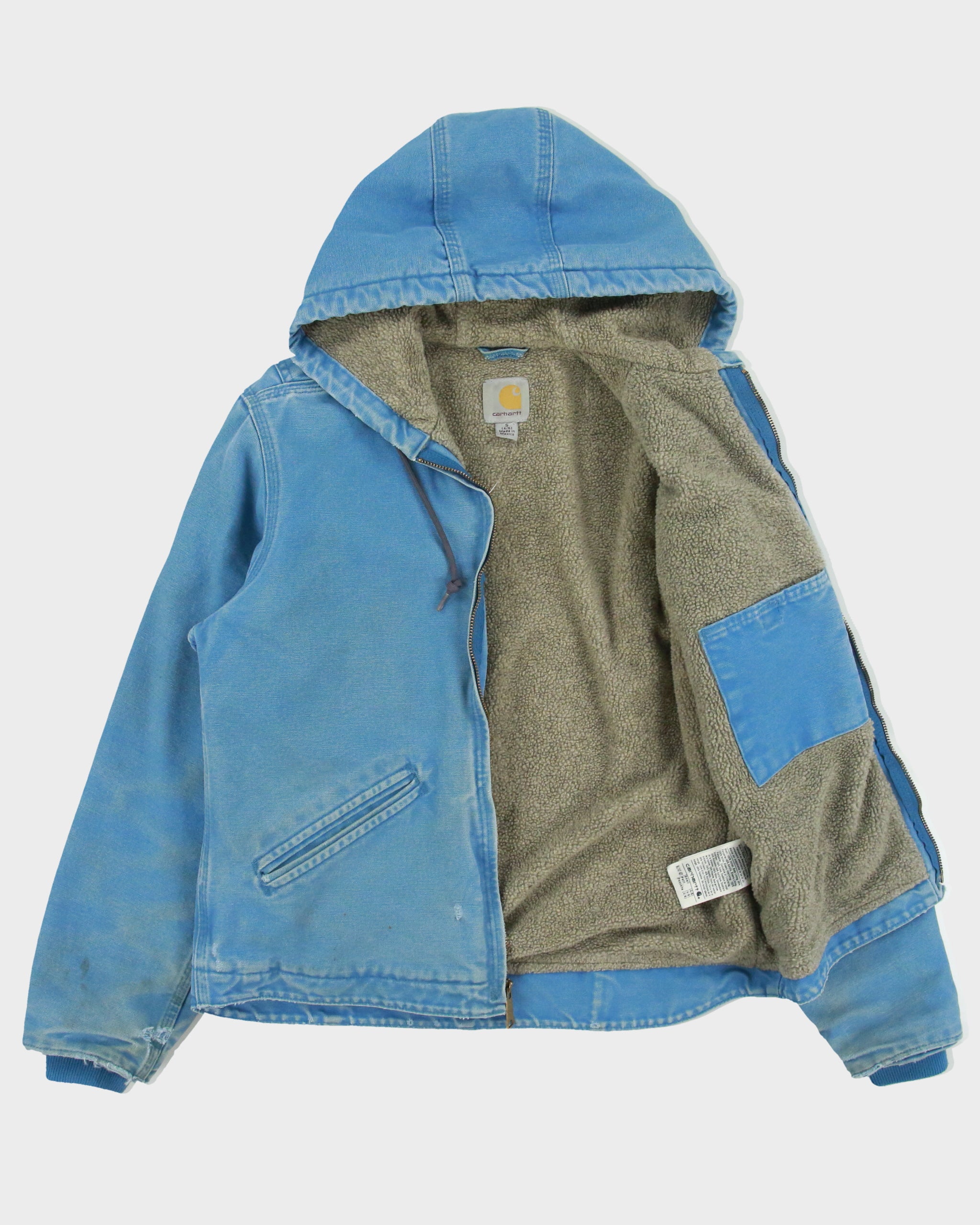 Vintage Carhartt J141 Sky Blue Women's Distressed Sherpa Lined Sandstone Sierra Jacket - S