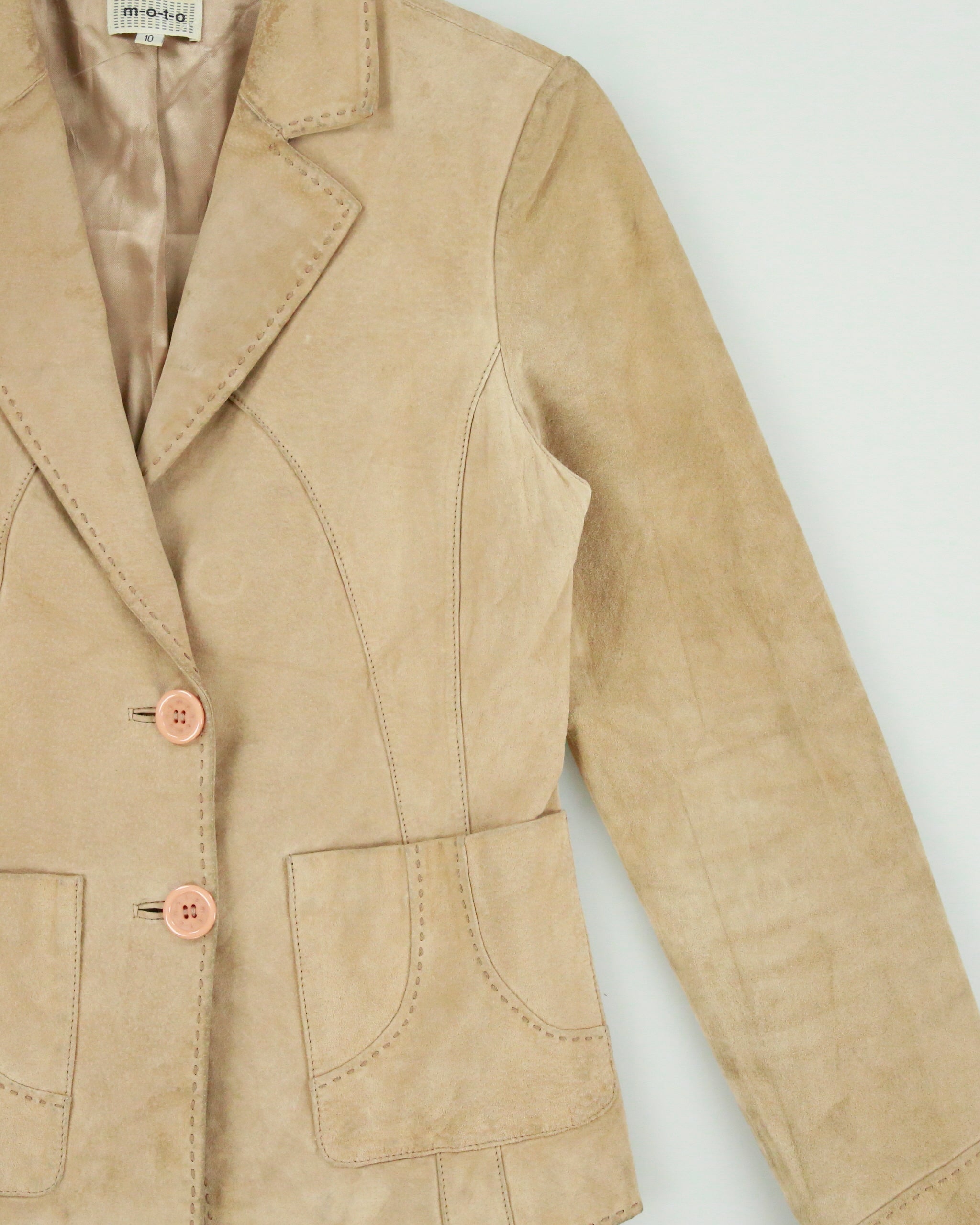 Vintage Y2K 00s Moto Women's Camel Tan Suede Blazer Jacket - S
