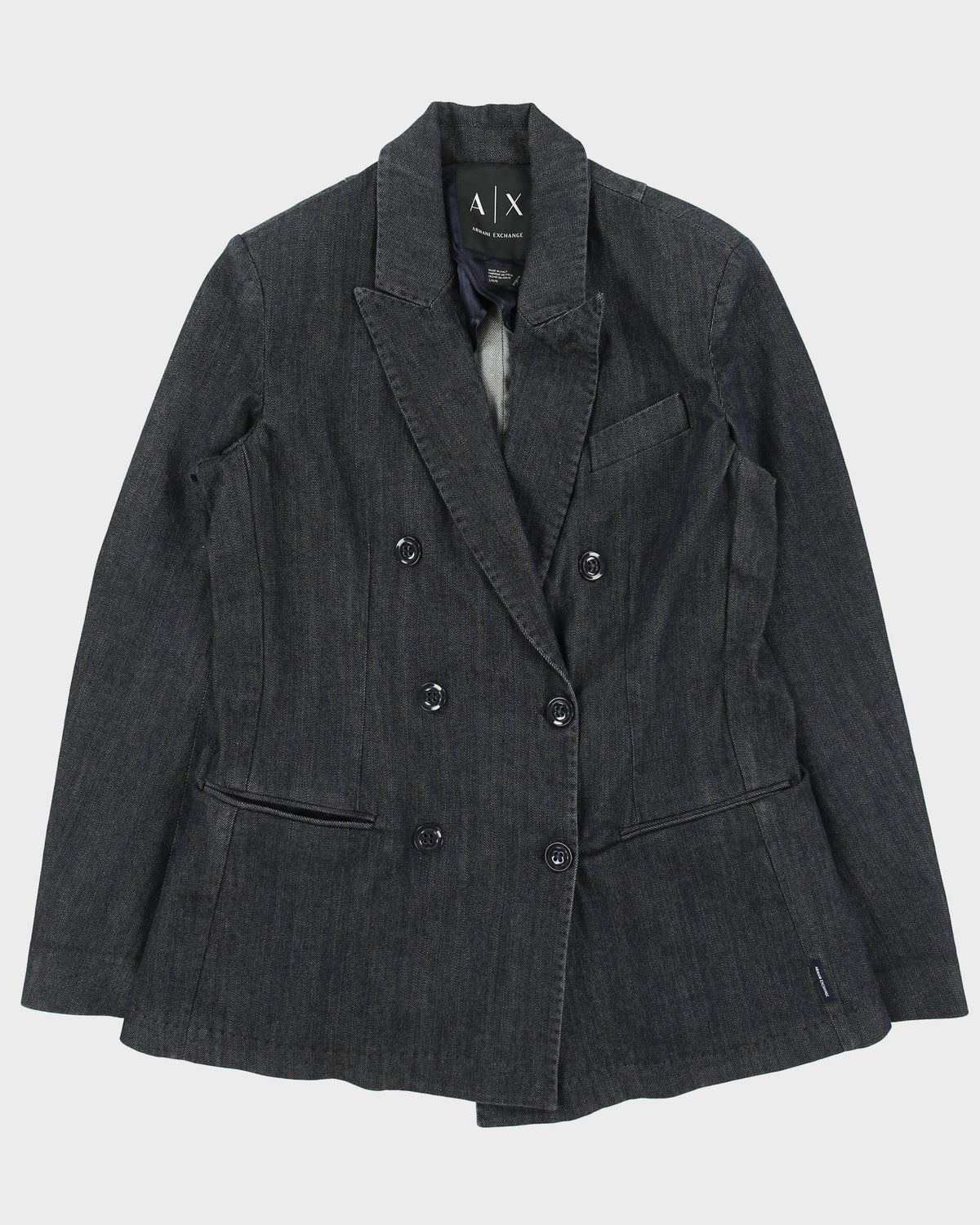 AW2015 Armani Exchange Women's Raw Indigo Denim Double Breasted Blazer Jacket - L