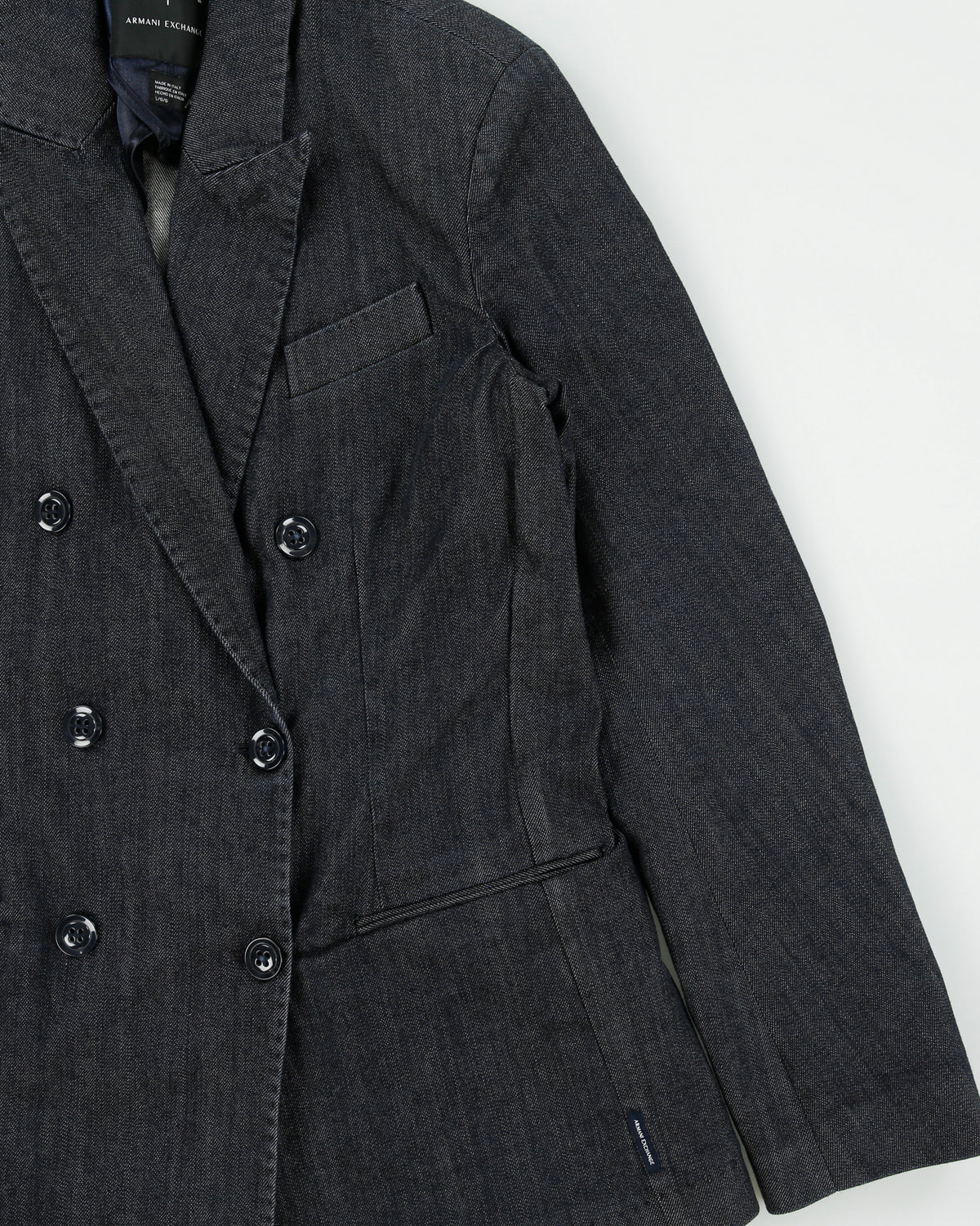 AW2015 Armani Exchange Women's Raw Indigo Denim Double Breasted Blazer Jacket - L