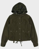 Vintage Y2K 00s Arizona Jeans Women's Khaki Camo Canvas 2-In-1 Cropped Military Jacket - L