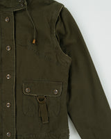 Vintage Y2K 00s Arizona Jeans Women's Khaki Camo Canvas 2-In-1 Cropped Military Jacket - L