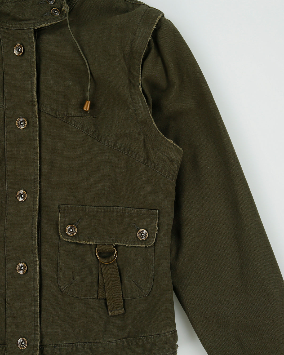Vintage Y2K 00s Arizona Jeans Women's Khaki Camo Canvas 2-In-1 Cropped Military Jacket - L