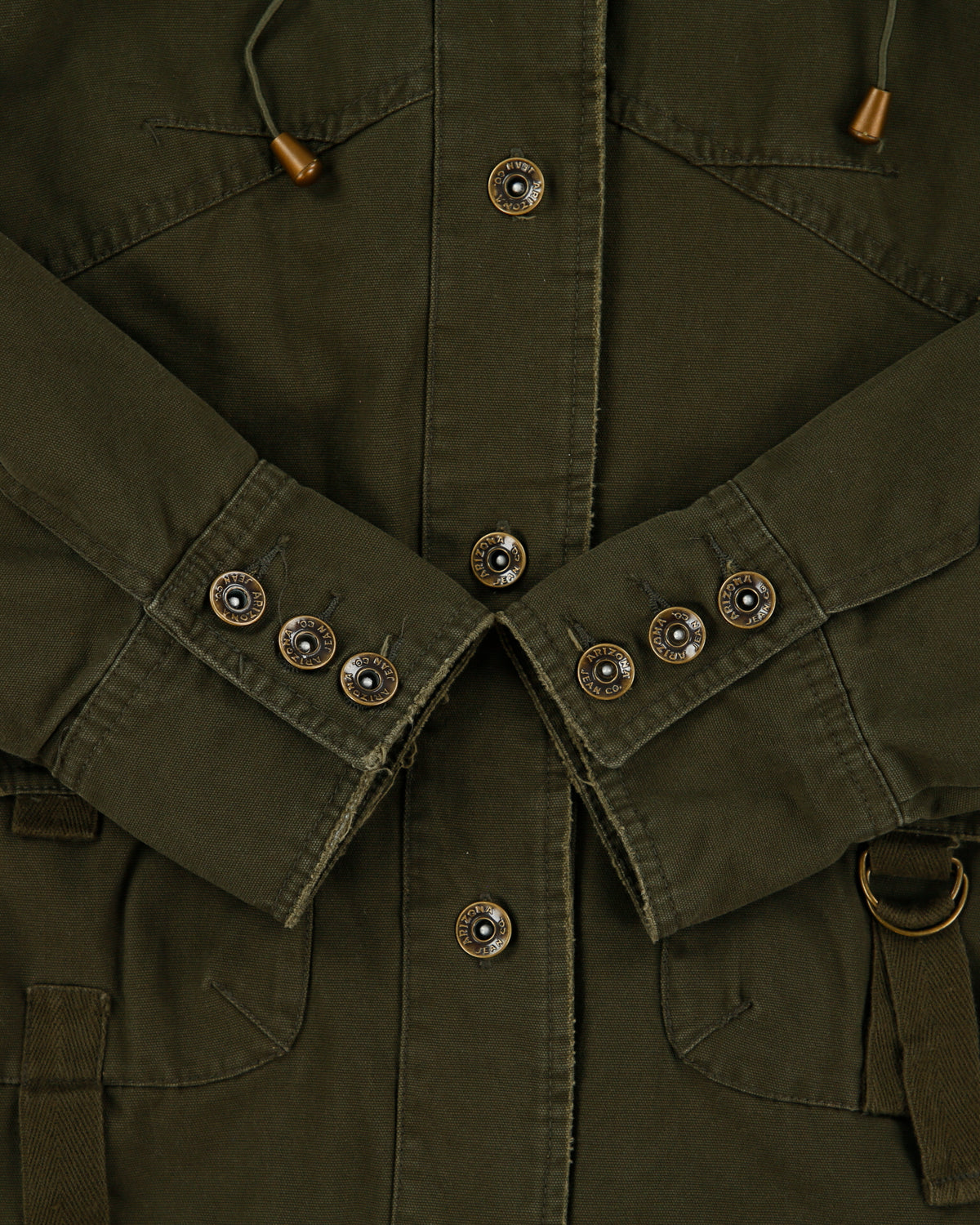 Vintage Y2K 00s Arizona Jeans Women's Khaki Camo Canvas 2-In-1 Cropped Military Jacket - L