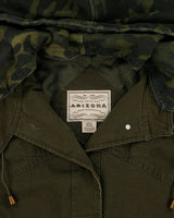 Vintage Y2K 00s Arizona Jeans Women's Khaki Camo Canvas 2-In-1 Cropped Military Jacket - L