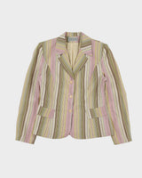 Vintage Y2K 00s Jean Coste Paris Women's Striped Linen 'Alexandra' Blazer Jacket - S