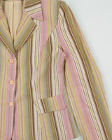 Vintage Y2K 00s Jean Coste Paris Women's Striped Linen 'Alexandra' Blazer Jacket - S