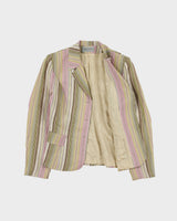 Vintage Y2K 00s Jean Coste Paris Women's Striped Linen 'Alexandra' Blazer Jacket - S