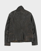 Vintage Y2K 00s Danier Women's Brown Distressed Calfskin Leather Moto Jacket - L