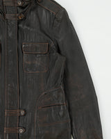 Vintage Y2K 00s Danier Women's Brown Distressed Calfskin Leather Moto Jacket - L