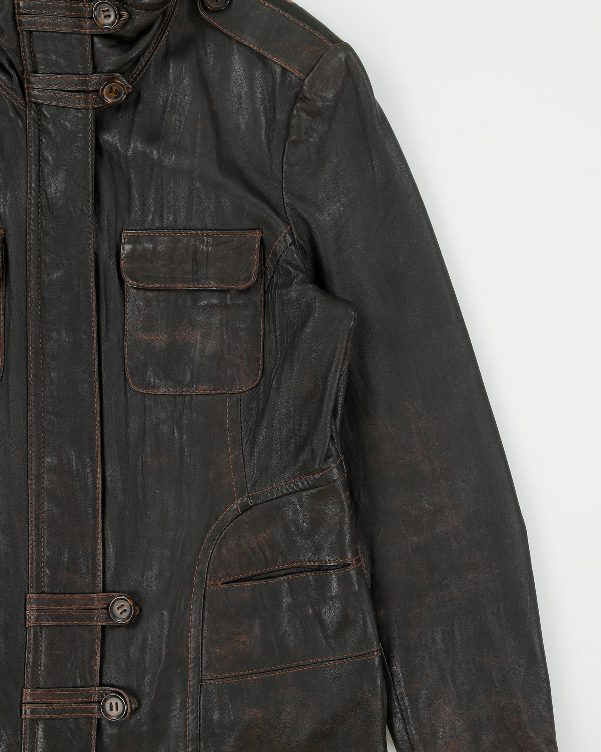 Vintage Y2K 00s Danier Women's Brown Distressed Calfskin Leather Moto Jacket - L