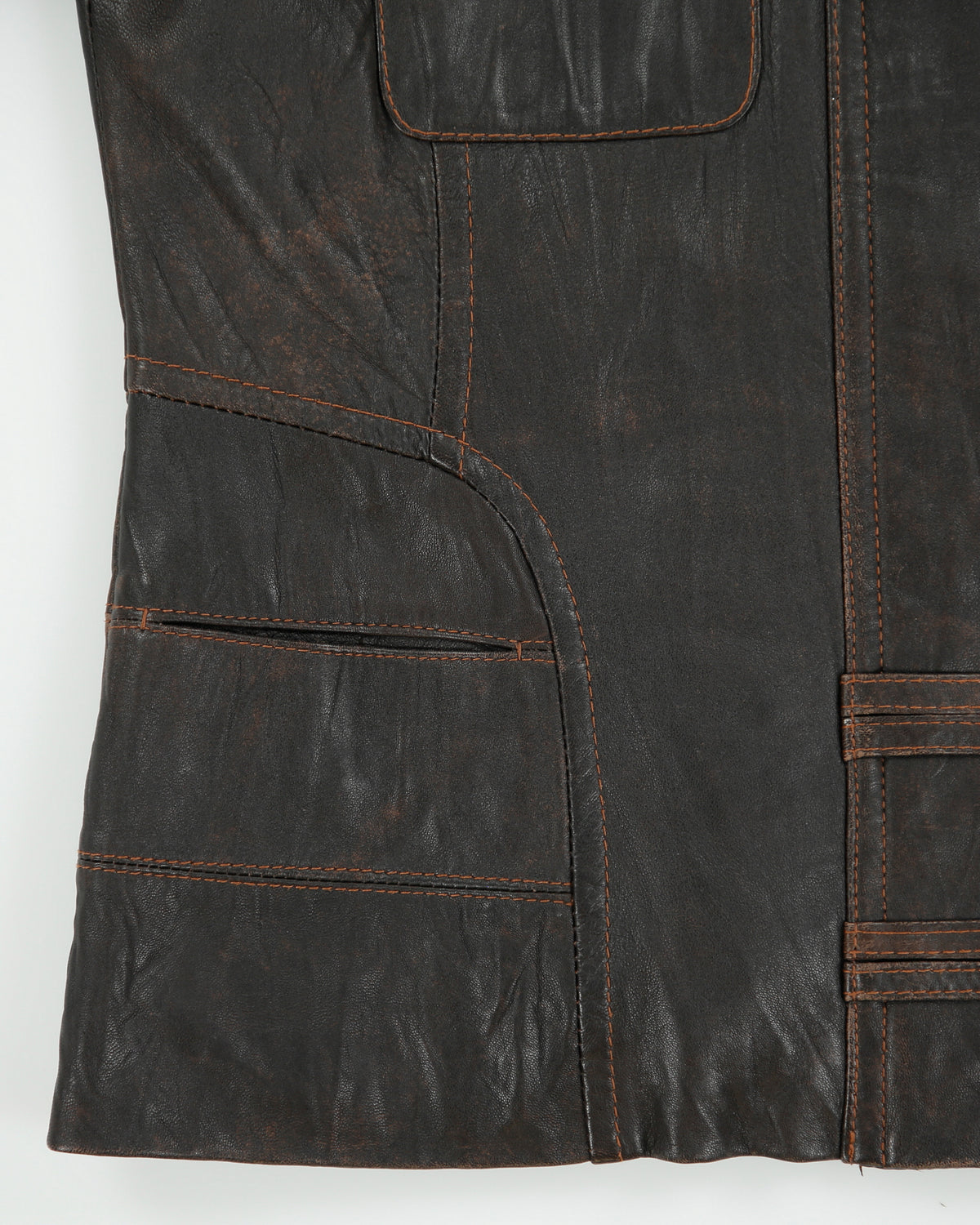 Vintage Y2K 00s Danier Women's Brown Distressed Calfskin Leather Moto Jacket - L