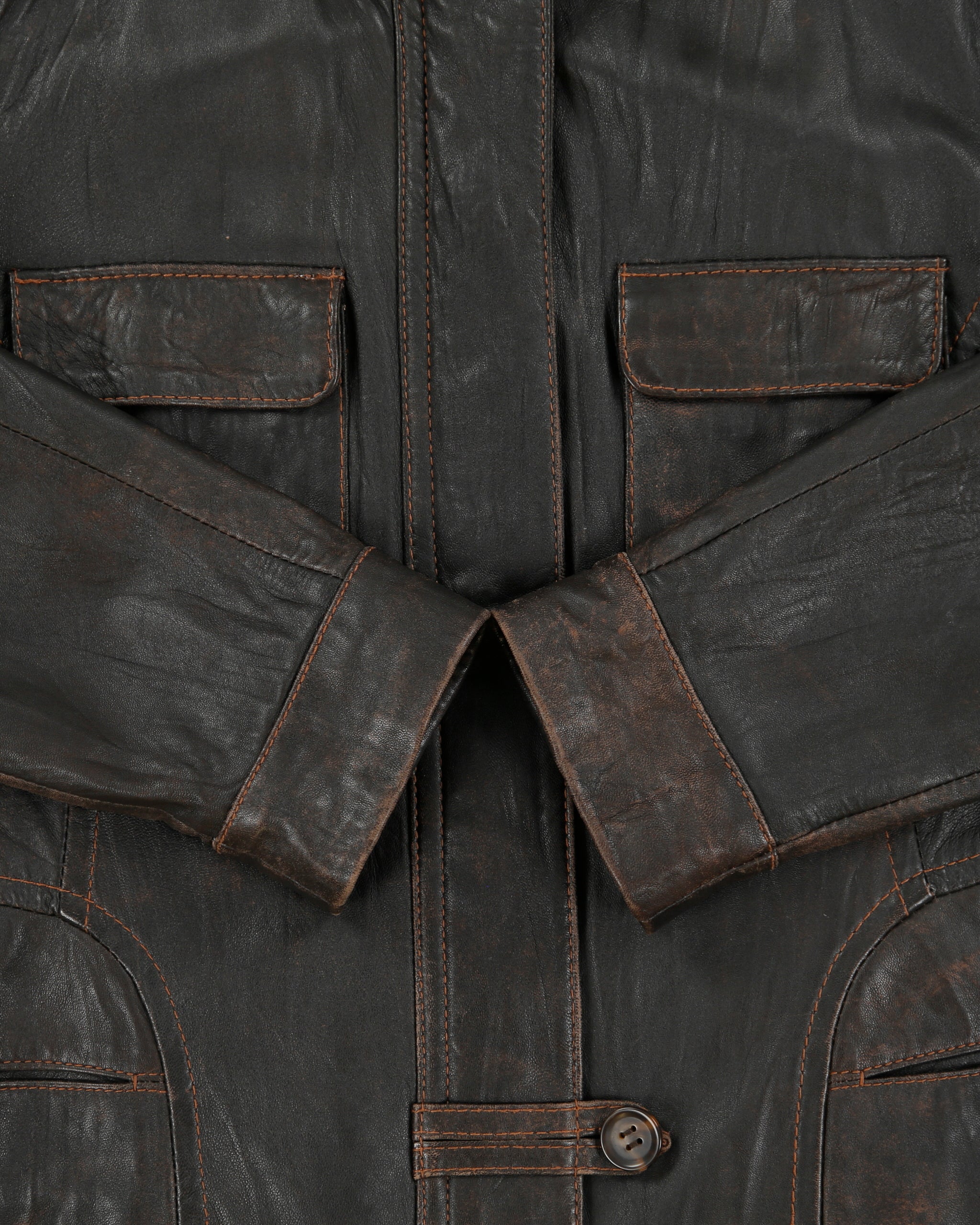 Vintage Y2K 00s Danier Women's Brown Distressed Calfskin Leather Moto Jacket - L