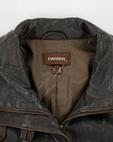 Vintage Y2K 00s Danier Women's Brown Distressed Calfskin Leather Moto Jacket - L
