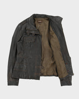 Vintage Y2K 00s Danier Women's Brown Distressed Calfskin Leather Moto Jacket - L