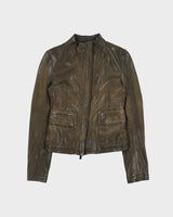 Vintage Hugo Boss Orange Joba Women's Distressed Lambskin Leather Asymmetrical Cafe Racer Moto Jacket - XS