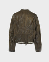 Vintage Hugo Boss Orange Joba Women's Distressed Lambskin Leather Asymmetrical Cafe Racer Moto Jacket - XS