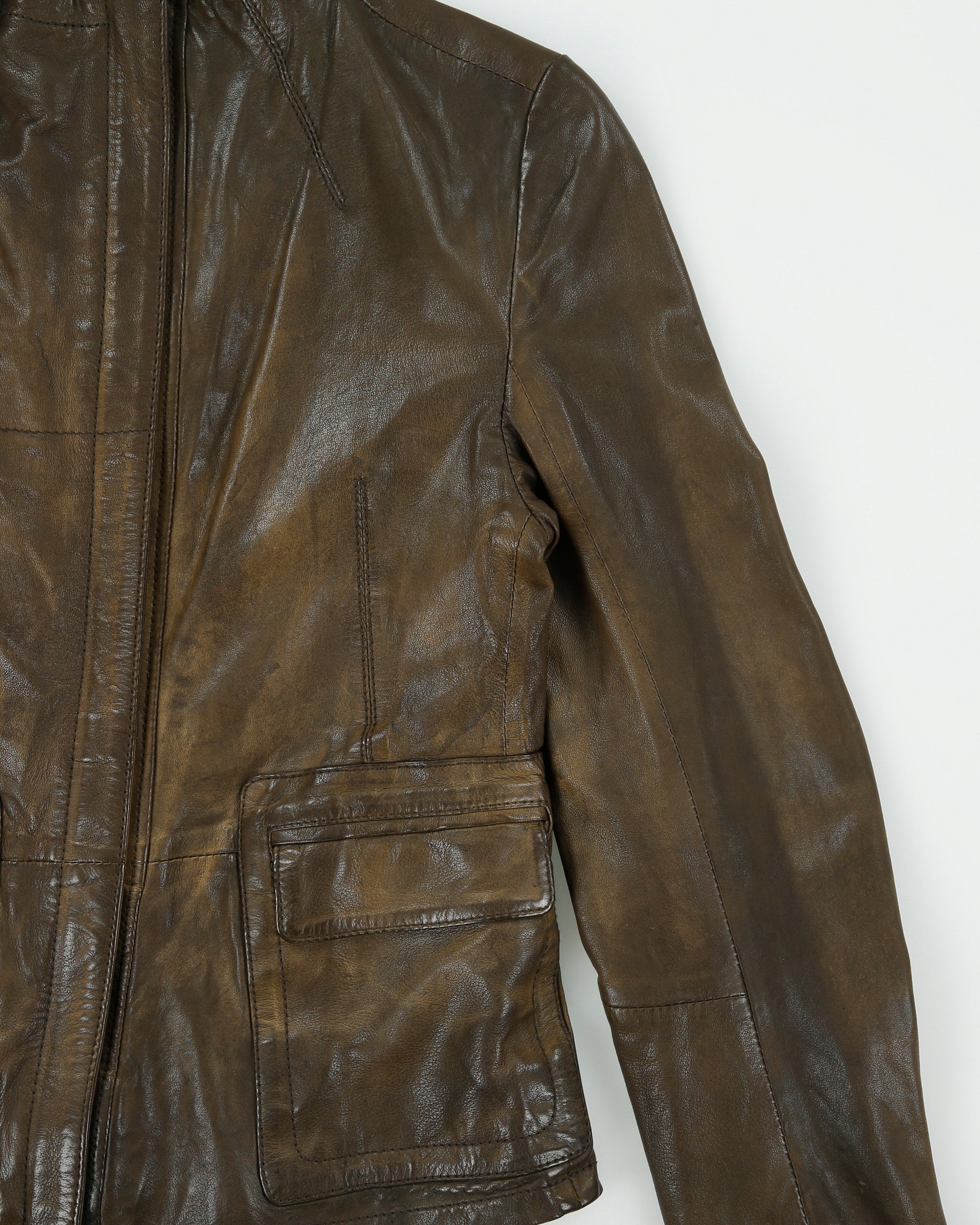 Vintage Hugo Boss Orange Joba Women's Distressed Lambskin Leather Asymmetrical Cafe Racer Moto Jacket - XS