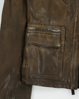 Vintage Hugo Boss Orange Joba Women's Distressed Lambskin Leather Asymmetrical Cafe Racer Moto Jacket - XS
