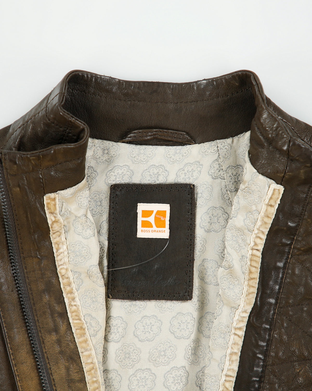 Vintage Hugo Boss Orange Joba Women's Distressed Lambskin Leather Asymmetrical Cafe Racer Moto Jacket - XS