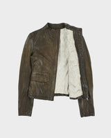 Vintage Hugo Boss Orange Joba Women's Distressed Lambskin Leather Asymmetrical Cafe Racer Moto Jacket - XS